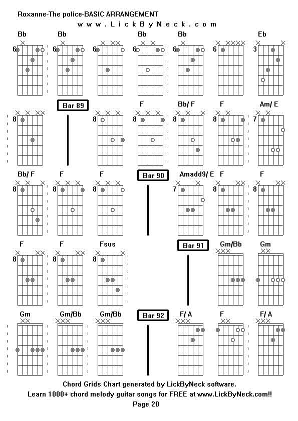 Chord Grids Chart of chord melody fingerstyle guitar song-Roxanne-The police-BASIC ARRANGEMENT,generated by LickByNeck software.